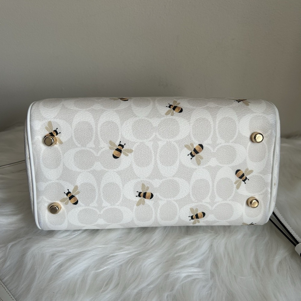 Coach Rowan Satchel Signature Canvas Bee Print White Khaki CH516 Crossbody Bag - Picture 4 of 10